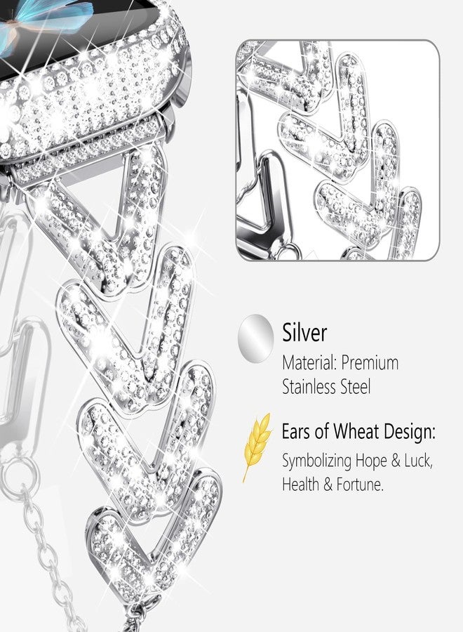 WINGLE Bling Band Case for Apple Watch Band Women 44mm SE 3/2/1 Series 6 5 4, Luxury Sparkle Rhinestone Crystal Metal Band Designer Chain Bracelet Diamond Screen Protector Case, 44 mm Silver - Image 4