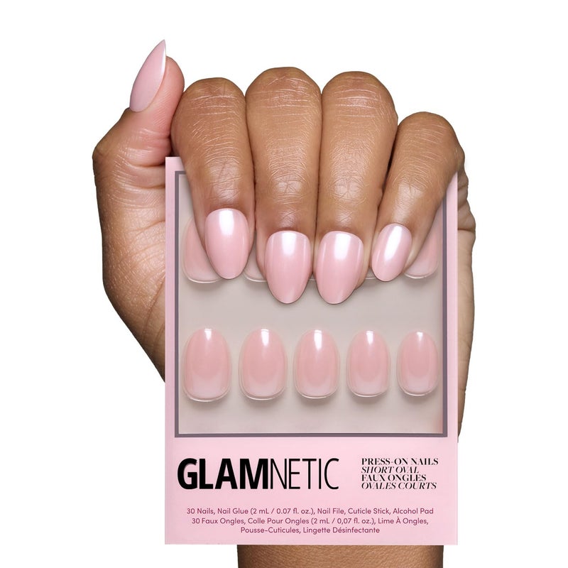 Glamnetic Press On Nails - Pinch Me | Short Oval Fake Nails, Blush Pink with a Glossy, Glazed Finish, Salon Quality | 15 Sizes - 30 Nail Kit with Glue - Image 1
