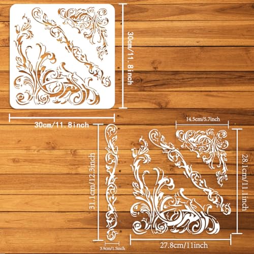 FINGERINSPIRE Ornate Corners Stencils 118x118 inch Corner Art Damask Border Painting Stencil Plastic Flowers Vine Patterns Stencil Reusable DIY Art Craft Stencils for Home Wall Tile Decor - Image 3