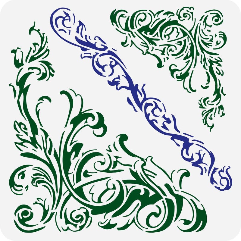 FINGERINSPIRE Ornate Corners Stencils 118x118 inch Corner Art Damask Border Painting Stencil Plastic Flowers Vine Patterns Stencil Reusable DIY Art Craft Stencils for Home Wall Tile Decor - Image 2