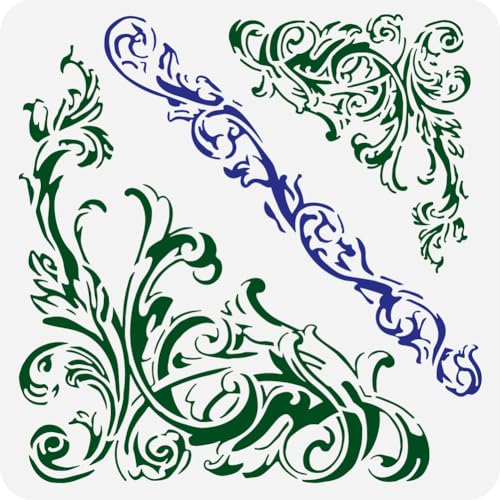 FINGERINSPIRE Ornate Corners Stencils 118x118 inch Corner Art Damask Border Painting Stencil Plastic Flowers Vine Patterns Stencil Reusable DIY Art Craft Stencils for Home Wall Tile Decor - Image 1