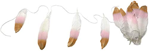 Feather Garland Decorations 10 Foot on a String Banner Blush Pink and Gold Dipped Glitter Tipped White Tribal Nursery Girls Dorm Room Boho Chic