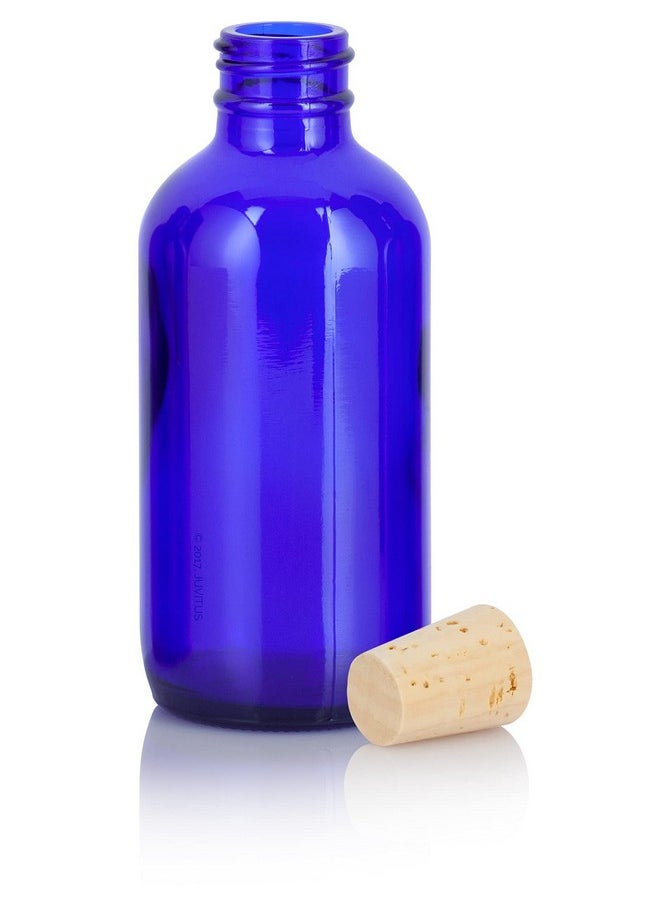JUVITUS JUVITUS 8 oz Glass Cobalt Blue Boston Round Bottle with Cork Stopper Closure (6 Pack) + Funnel and Travel Foamer  - Image 5