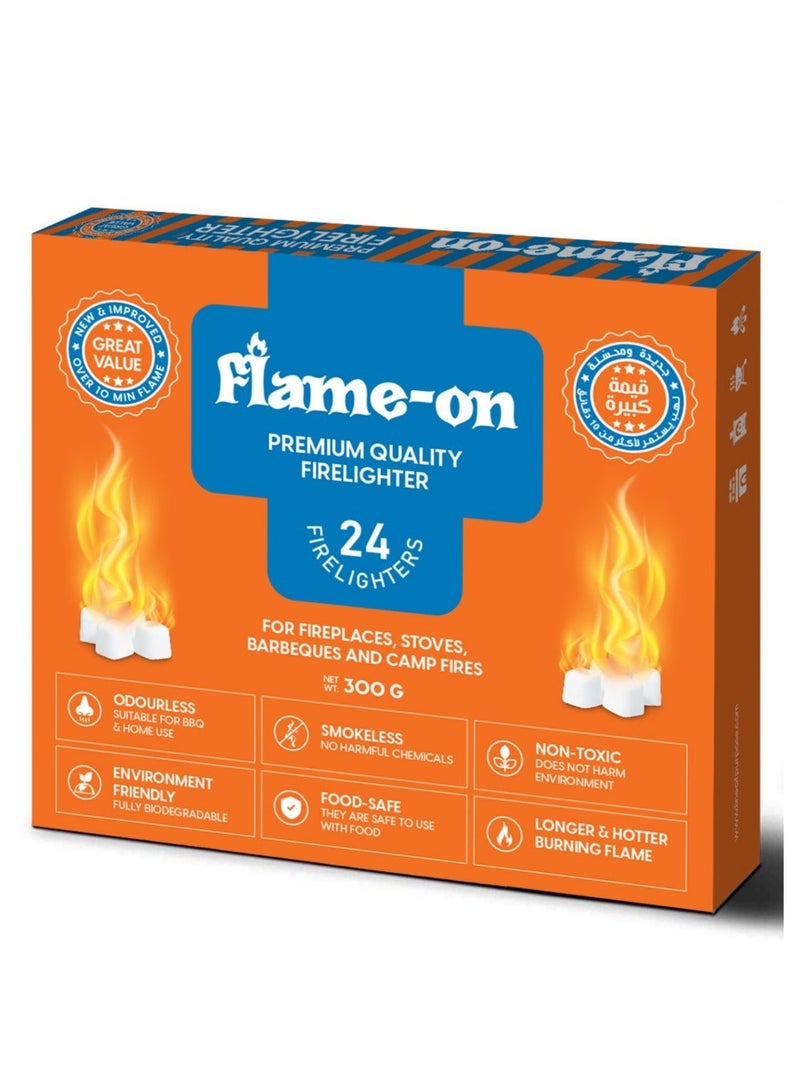 Flame-On Firelighter Cubes 24 Pcs & Flame-on Superior Quality Grade A Natural Hardwood Barbeque BBQ Charcoal 4 KgBundle - Image 2
