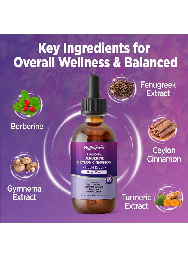 Hollegend قطرات بربرين سائلة ليبوسومال خالية من السكر، مستخلص بربرين مع مكمل قرفة سيلون للبالغين، دعم المناعة والهضم، نكهة ليمون طبيعية، 2 أونصة سائلة - Image 4