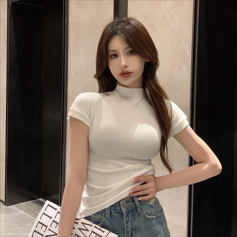Summer Slim Fit Short Sleeve T-Shirt for Women White White - Image 4