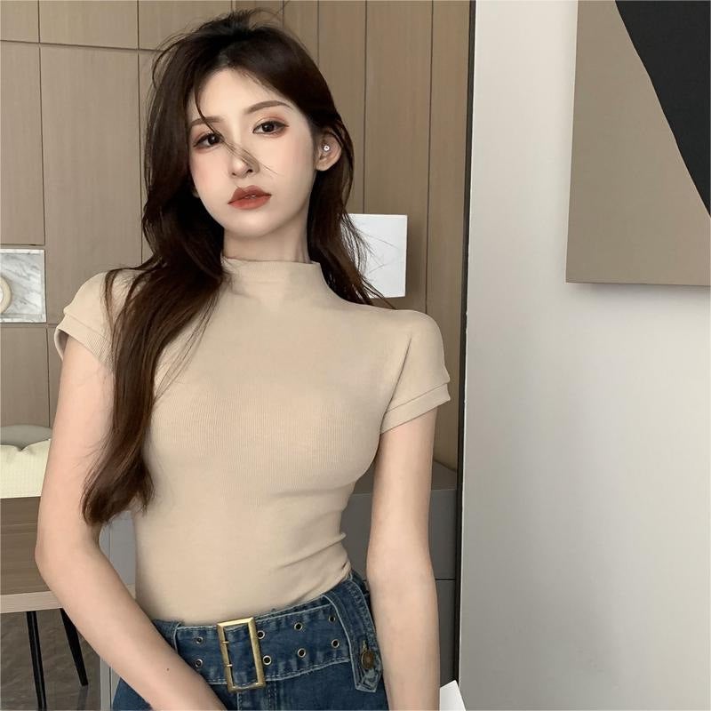 Summer Slim Fit Short Sleeve T-Shirt for Women White White - Image 2