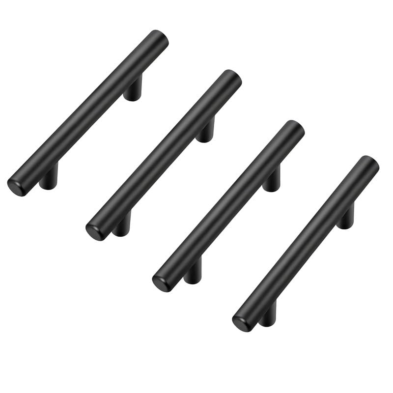 ELITONE 4 inch Stainless Steel Rado D Type Cabinet Handle Pull for Kitchen and Wooden Furniture DoorsDrawersCupboardPack of 4Z Black