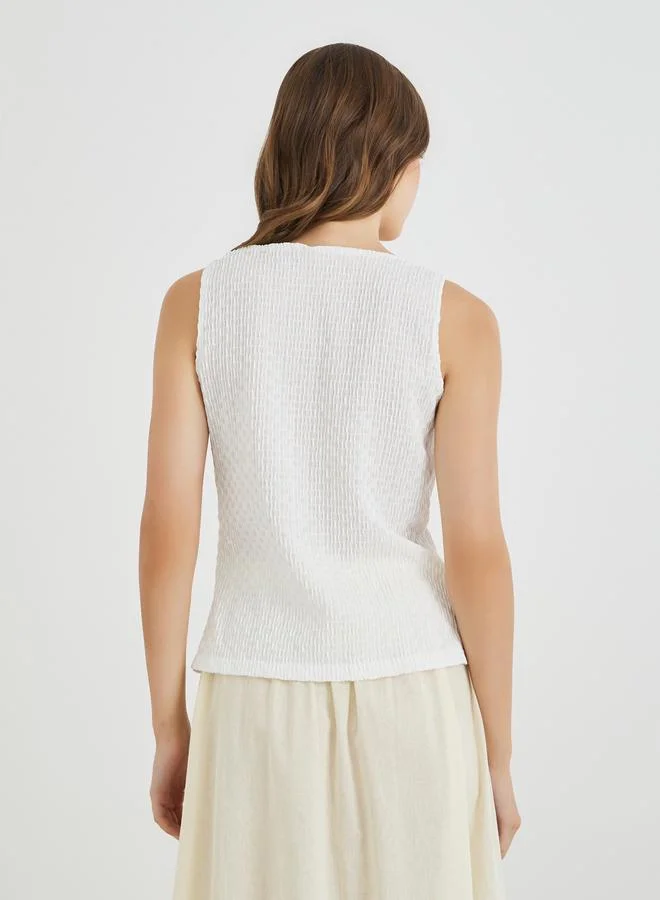 Take Two Take Two Textured Sleeveless Buttoned Top