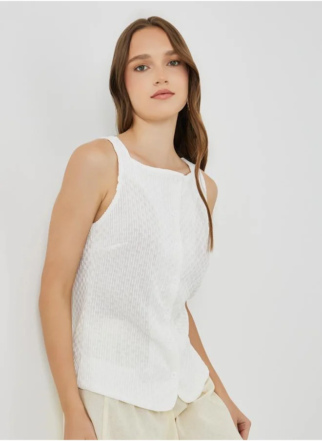 Take Two Take Two Textured Sleeveless Buttoned Top