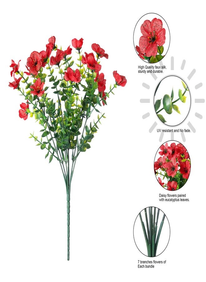 florisso Artificial Fake Mums Plants Flowers for Outdoor Outside Fall Autumn, 12 Bundles Faux Silk Red Daisy UV Sun Resistant Look Real for Porch Patio Home Window Box Yard Planter - Image 2