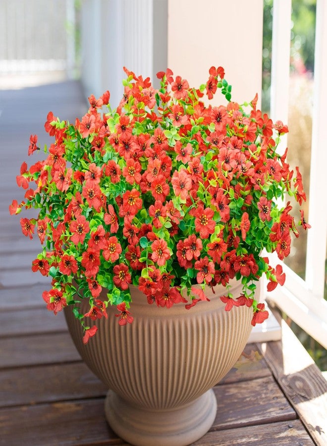 florisso Artificial Fake Mums Plants Flowers for Outdoor Outside Fall Autumn, 12 Bundles Faux Silk Red Daisy UV Sun Resistant Look Real for Porch Patio Home Window Box Yard Planter - Image 3