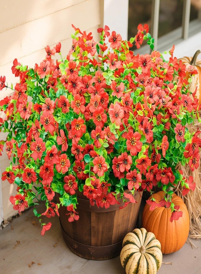 florisso Artificial Fake Mums Plants Flowers for Outdoor Outside Fall Autumn, 12 Bundles Faux Silk Red Daisy UV Sun Resistant Look Real for Porch Patio Home Window Box Yard Planter - Image 5