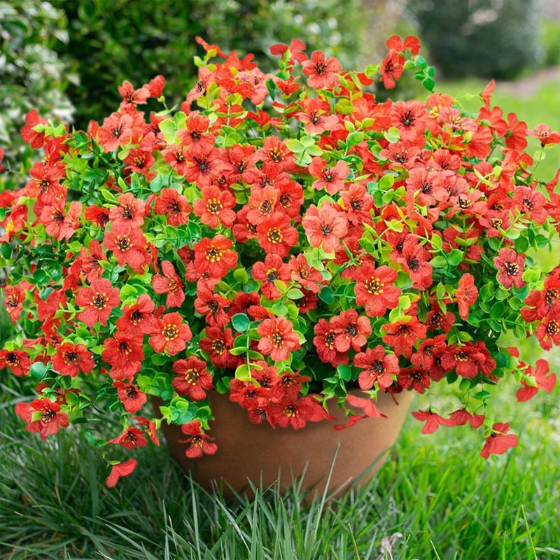 florisso Artificial Fake Mums Plants Flowers for Outdoor Outside Fall Autumn, 12 Bundles Faux Silk Red Daisy UV Sun Resistant Look Real for Porch Patio Home Window Box Yard Planter - Image 1