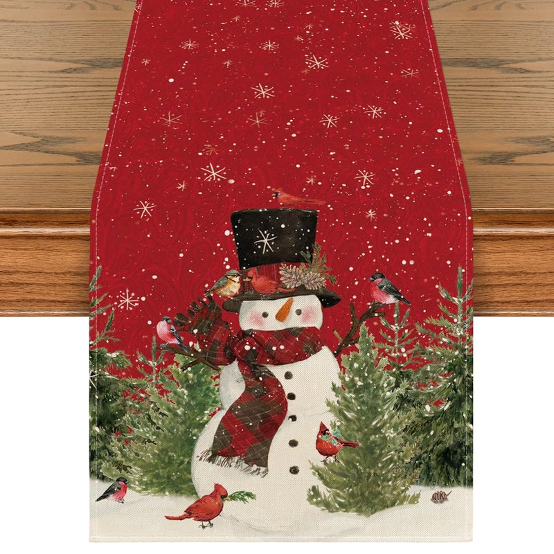 Artoid Mode Artoid Mode Snowman Christmas Birds Trees Table Runner Seasonal Winter Xmas Holiday Kitchen Dining Table Decoration for Indoor Outdoor Home Party Decor 13 x 108 Inch