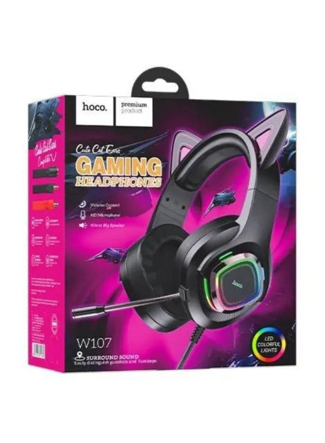Hoco W107 Gaming Headset with LED Lights – Cat Ear Design, Surround Sound, HD Microphone for PC/PS4/PS5/Mobile - Image 5