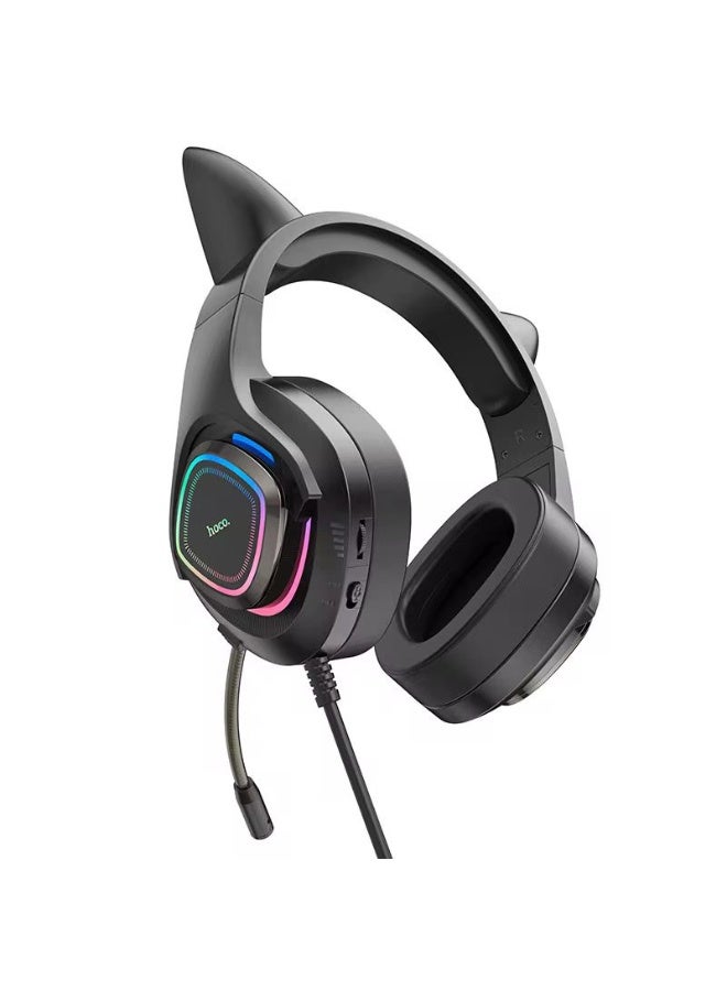 Hoco W107 Gaming Headset with LED Lights – Cat Ear Design, Surround Sound, HD Microphone for PC/PS4/PS5/Mobile - Image 2
