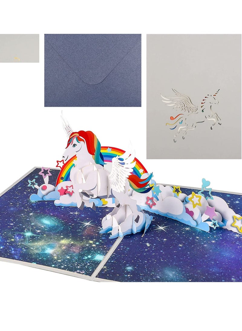 Zikra 3D Pop-Up Unicorn Greeting Card, Rainbow Design, with Envelope Blank, Suitable for Birthday, Wedding - Image 1