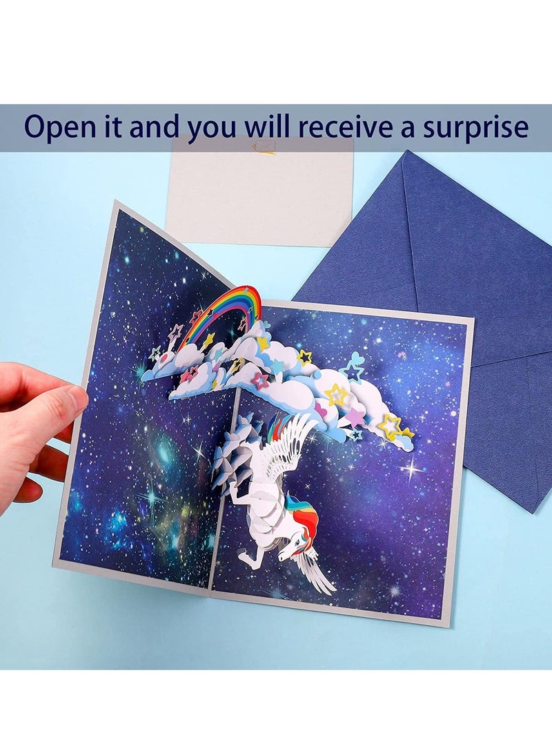 Zikra 3D Pop-Up Unicorn Greeting Card, Rainbow Design, with Envelope Blank, Suitable for Birthday, Wedding - Image 2