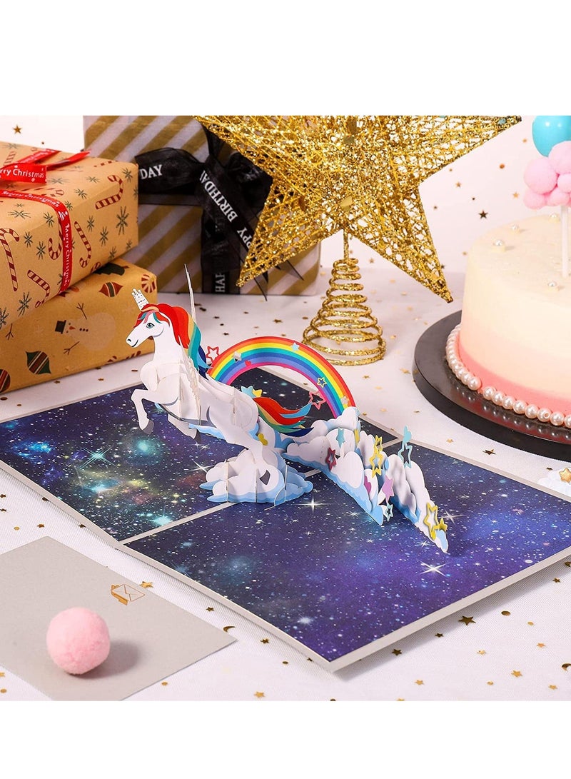 Zikra 3D Pop-Up Unicorn Greeting Card, Rainbow Design, with Envelope Blank, Suitable for Birthday, Wedding - Image 3