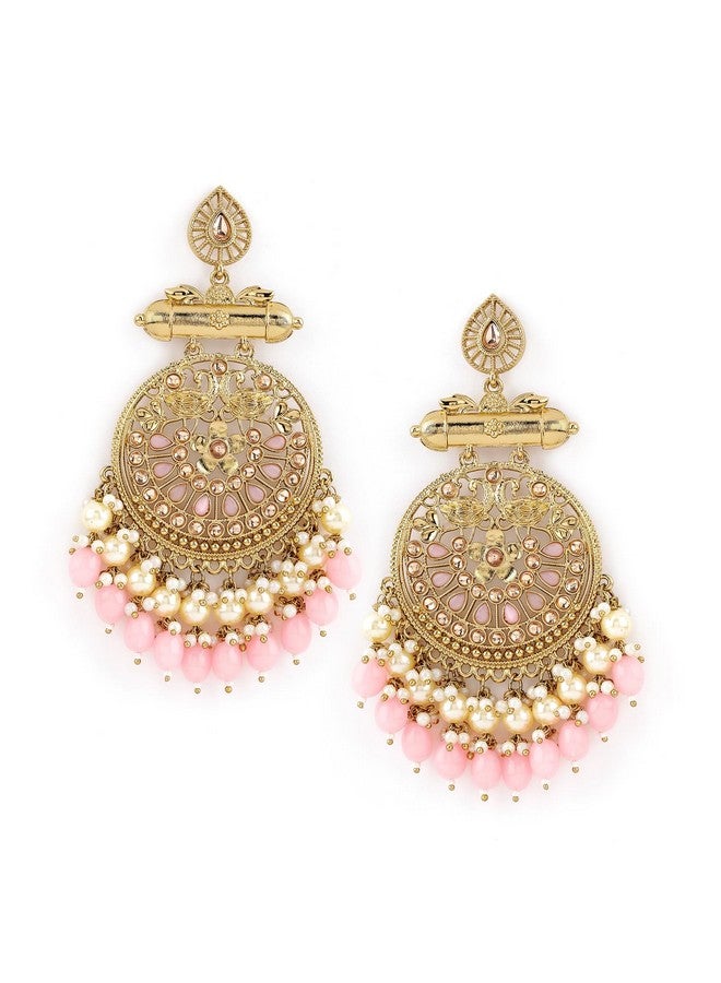 Rubans 22K Gold Plated Chandbali Earrings With Beautiful Beads And Pearls For Women - Image 1