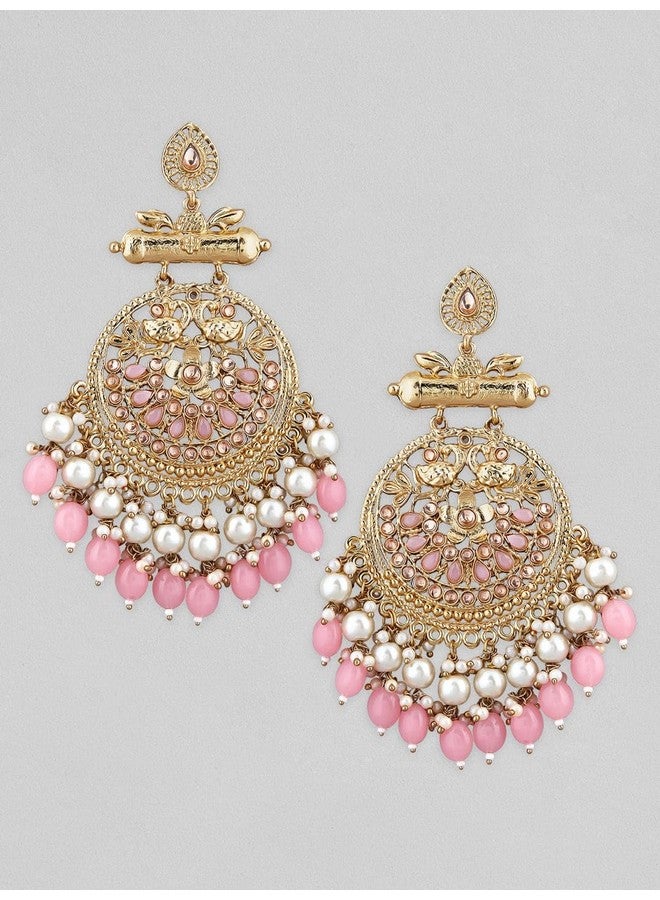 Rubans 22K Gold Plated Chandbali Earrings With Beautiful Beads And Pearls For Women - Image 3