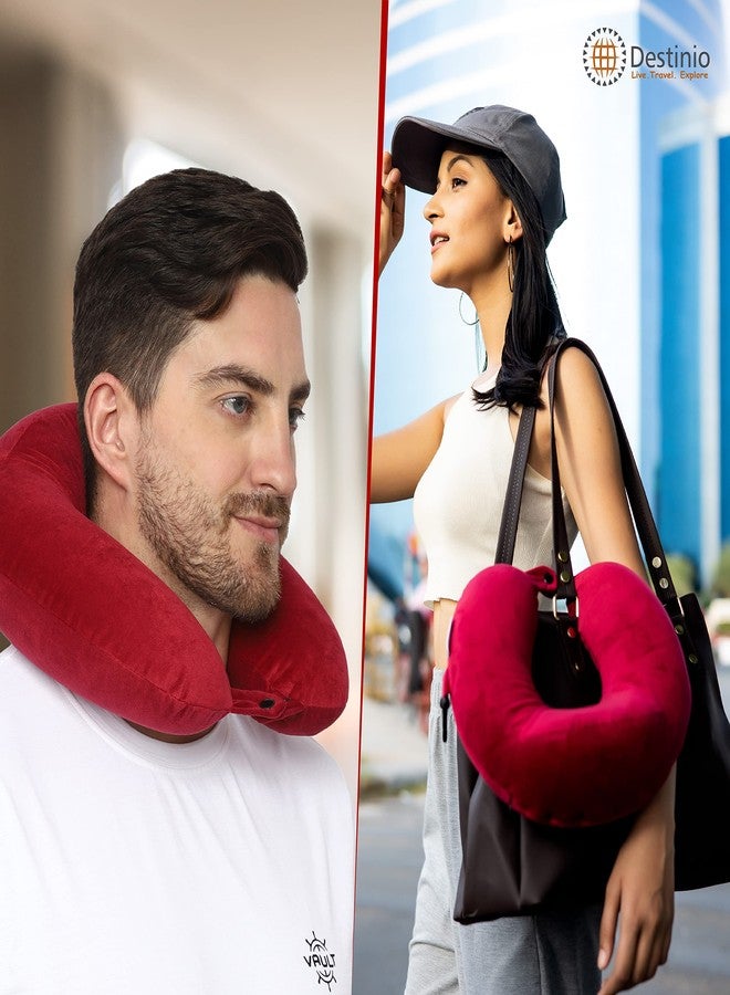 Destinio Travelling Pillow, Memory Foam Neck Pillow with Eye Mask, Washable Cover, Hanging Hook - Flight Pillow for Neck, Travel Neck Pillow for Men & Women (Red) - Image 3