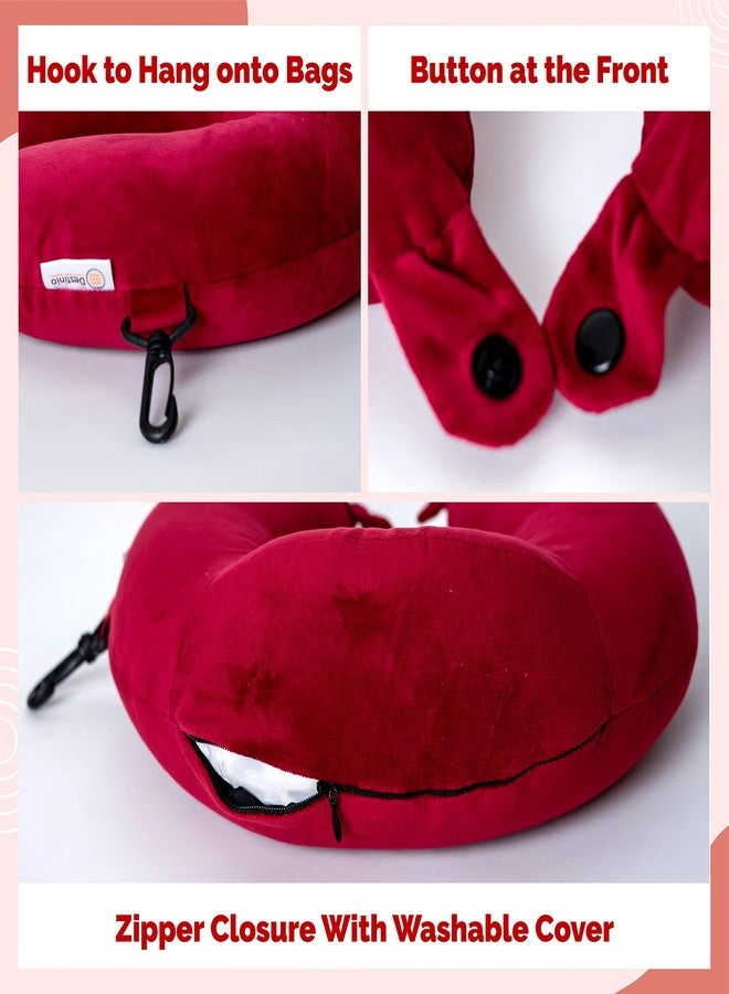 Destinio Travelling Pillow, Memory Foam Neck Pillow with Eye Mask, Washable Cover, Hanging Hook - Flight Pillow for Neck, Travel Neck Pillow for Men & Women (Red) - Image 5