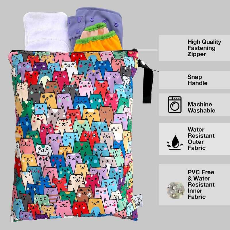 FLOCK THREE Washable and Reusable Wet Dry Bag Diaper Bag Water Resistant Swimming Bag Travel Toiletries Pouch Yoga Gym Bag Cute Cat 12.6'' x 16.5'' - Image 3