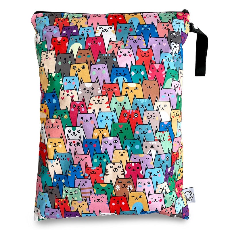 FLOCK THREE Washable and Reusable Wet Dry Bag Diaper Bag Water Resistant Swimming Bag Travel Toiletries Pouch Yoga Gym Bag Cute Cat 12.6'' x 16.5'' - Image 1