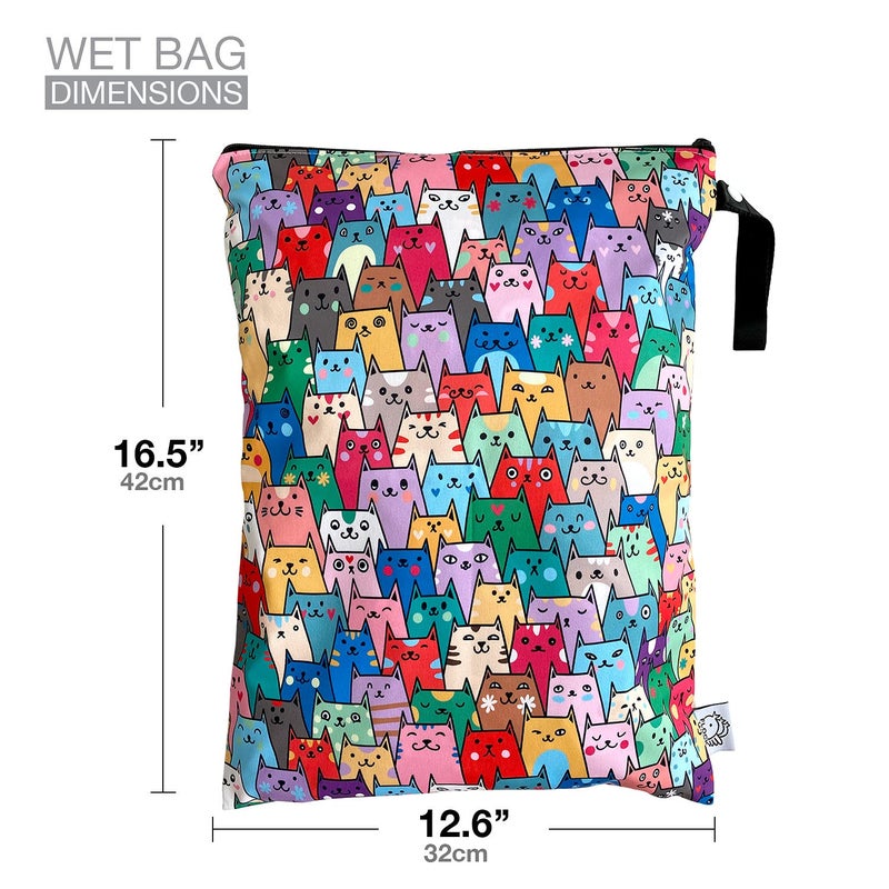 FLOCK THREE Washable and Reusable Wet Dry Bag Diaper Bag Water Resistant Swimming Bag Travel Toiletries Pouch Yoga Gym Bag Cute Cat 12.6'' x 16.5'' - Image 2