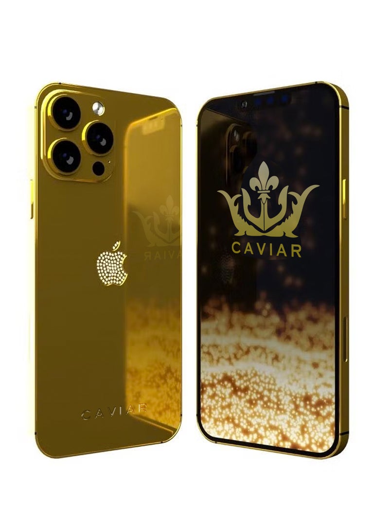 CAVIAR Caviar Luxury 24k Gold Plated Frame Customized iPhone 15 Pro 256 GB Gold Titanium Crystal Logo  - Image 2