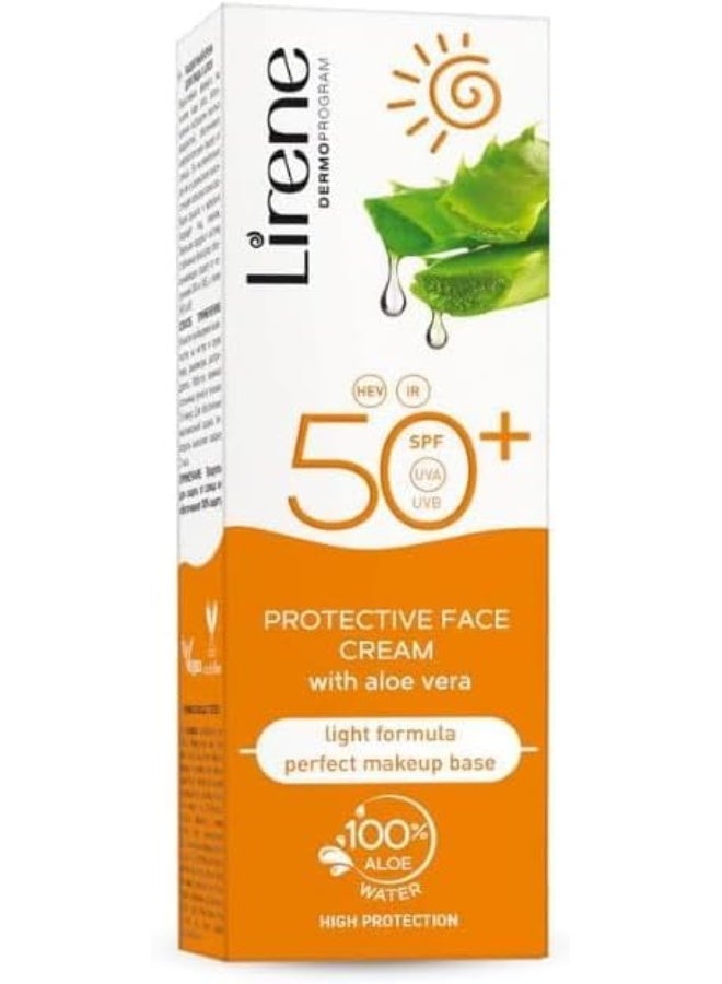 LIRENE كريم واقي للوجه مع 100% ماء الألوة فيرا، SPF 50+