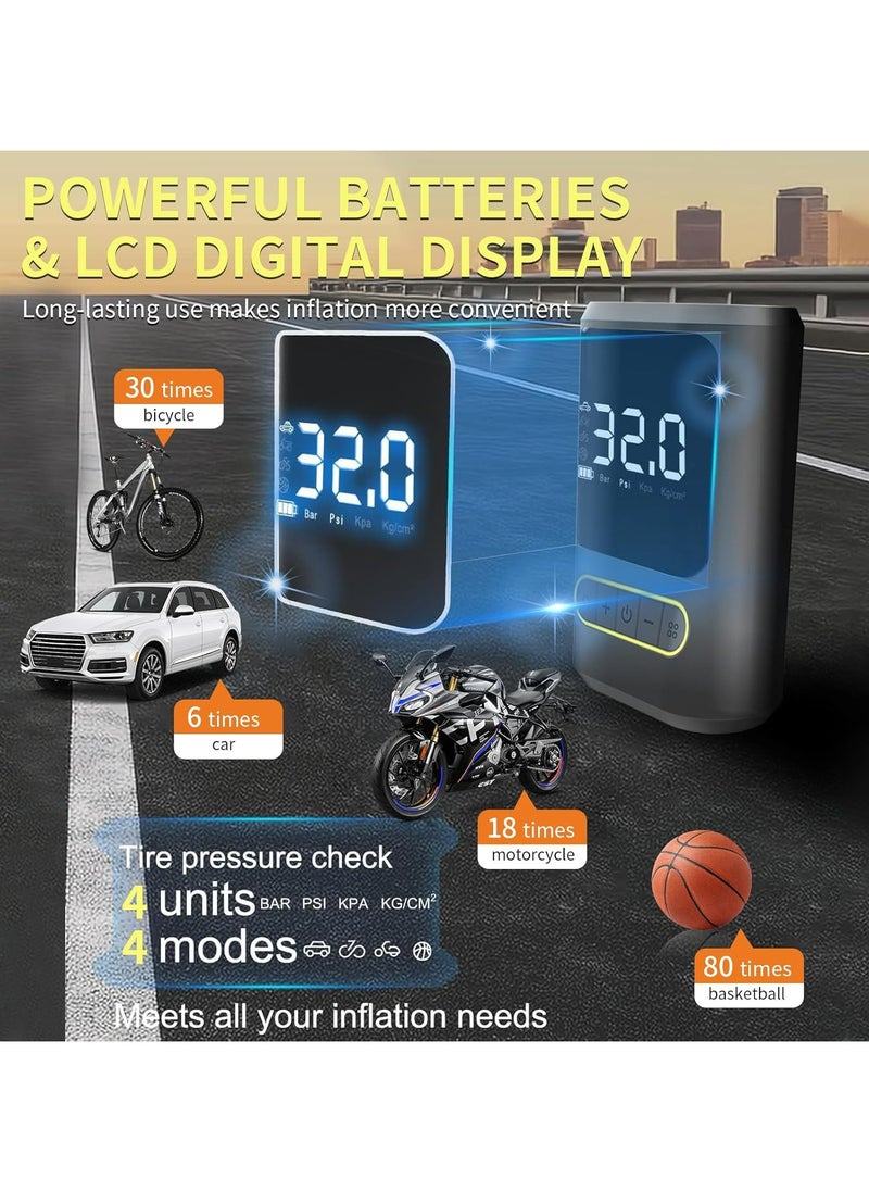 JUFU JUFU Tire Inflator Portable Air Compressor 4000mAh 150PSI Cordless Air Pump for Car Tires Electric Bike Tire Pump for Car Motorcycle Bicycle Ball with Pressure Gauge LED Light  - Image 2