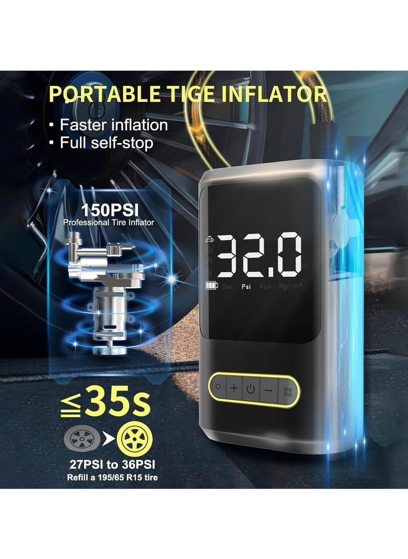 JUFU JUFU Tire Inflator Portable Air Compressor 4000mAh 150PSI Cordless Air Pump for Car Tires Electric Bike Tire Pump for Car Motorcycle Bicycle Ball with Pressure Gauge LED Light  - Image 3