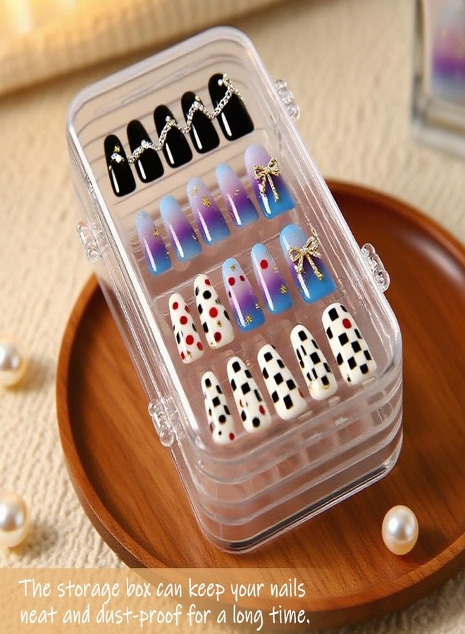 YOSINXU Tri-Fold Portable Press on Nail Storage Box, 4-Page Clear Press on Nails Organizer Box with 30 Pcs Adhesive Double Sided Tape, Clear PET Plastic Travel Holder - Image 5