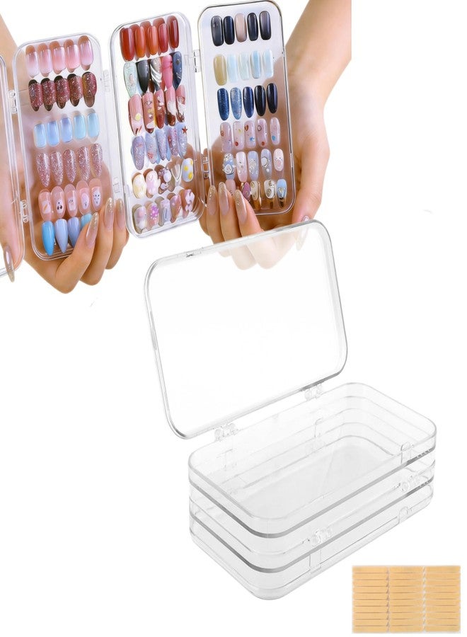 YOSINXU Tri-Fold Portable Press on Nail Storage Box, 4-Page Clear Press on Nails Organizer Box with 30 Pcs Adhesive Double Sided Tape, Clear PET Plastic Travel Holder - Image 1