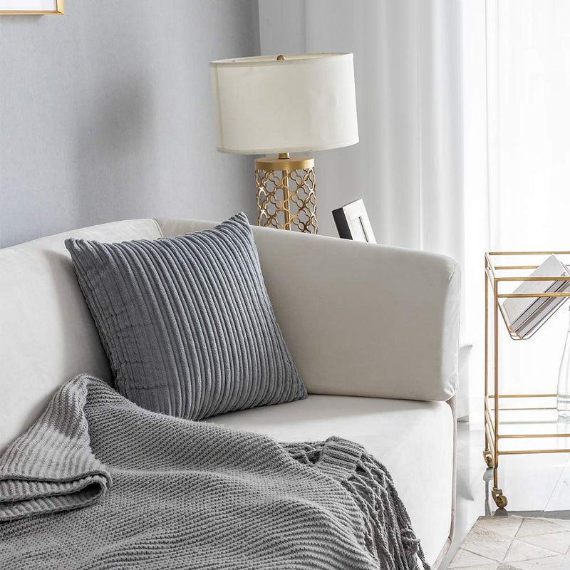 K KEVIN TEXTILE Kevin Textile Decorative Pillow Covers Decor Supersoft Striped Velvet Throw Toss Pillowcase Cushion Cover for Chair  Light Grey  (45x45 cm  18inch)  2 Pieces  - Image 3