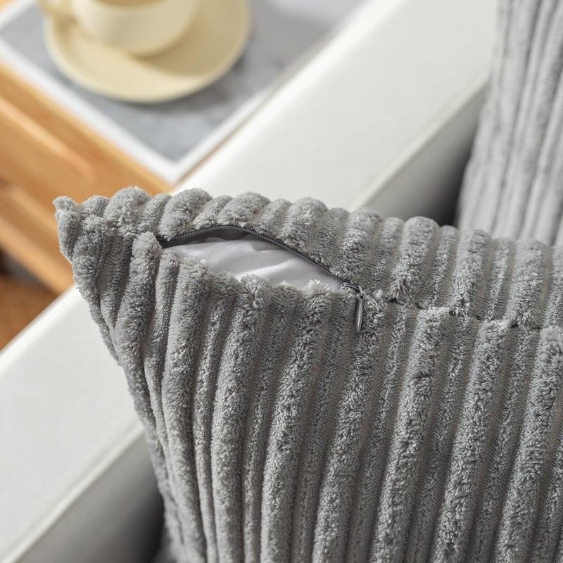 K KEVIN TEXTILE Kevin Textile Decorative Pillow Covers Decor Supersoft Striped Velvet Throw Toss Pillowcase Cushion Cover for Chair  Light Grey  (45x45 cm  18inch)  2 Pieces  - Image 4