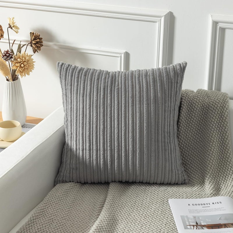 K KEVIN TEXTILE Kevin Textile Decorative Pillow Covers Decor Supersoft Striped Velvet Throw Toss Pillowcase Cushion Cover for Chair  Light Grey  (45x45 cm  18inch)  2 Pieces  - Image 5