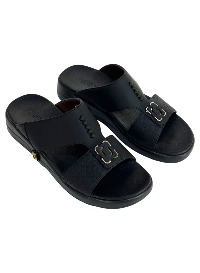 Ferrini Men’s Arabic Slippers – Cross-Strap Slip-On Casual Sandals_Black - Image 4