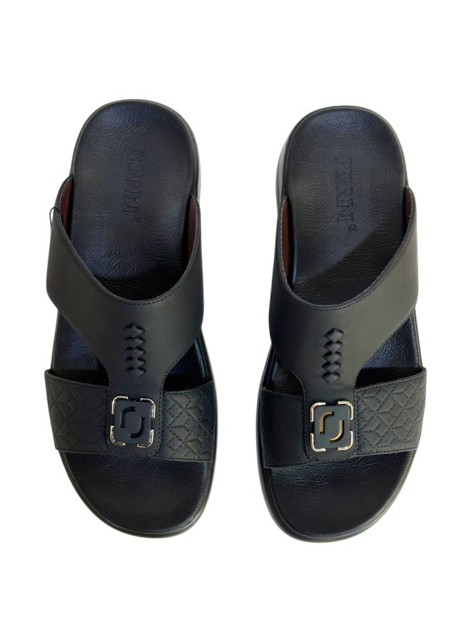 Ferrini Men’s Arabic Slippers – Cross-Strap Slip-On Casual Sandals_Black - Image 3