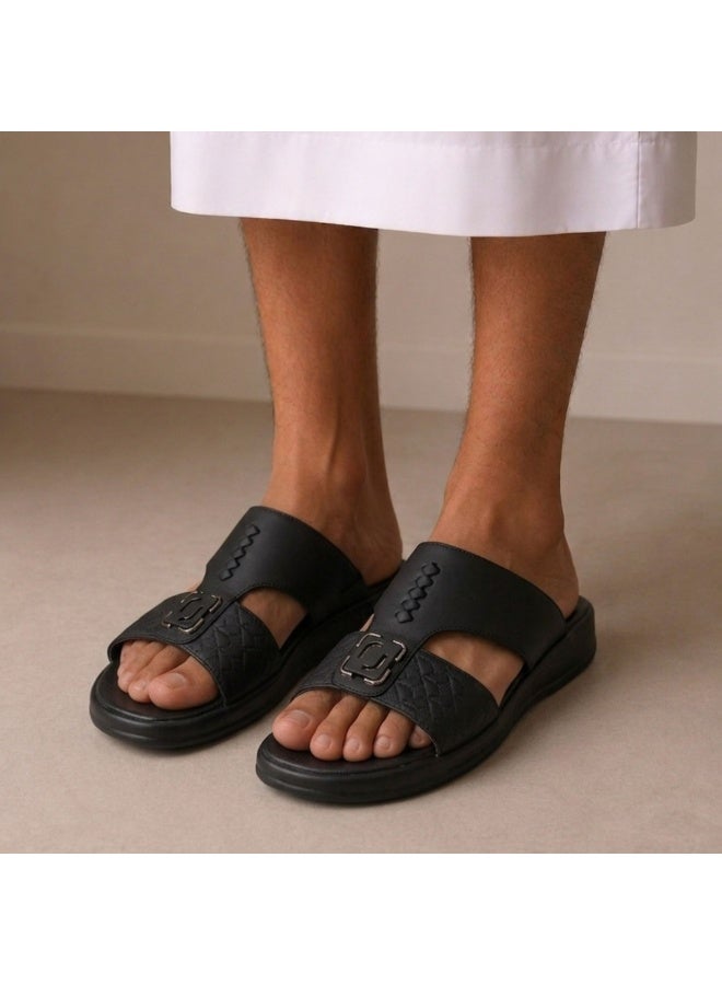 Ferrini Men’s Arabic Slippers – Cross-Strap Slip-On Casual Sandals_Black - Image 2