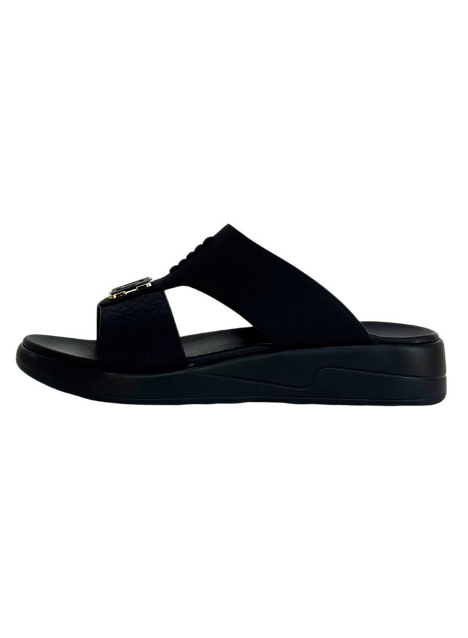 Ferrini Men’s Arabic Slippers – Cross-Strap Slip-On Casual Sandals_Black - Image 1