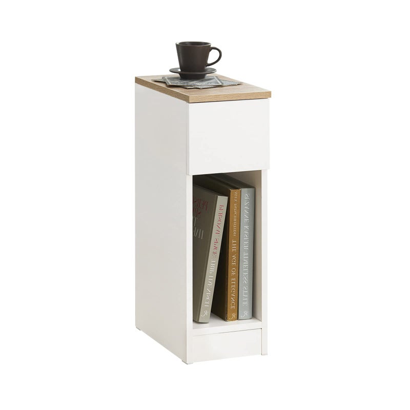SoBuy Nightstand Narrow Night Stand Modern Design Bedside Furniture Slim End Table Storage Cabinet with Sliding Drawer and Open Compartment, White & Natural FBT111-WN - Image 1