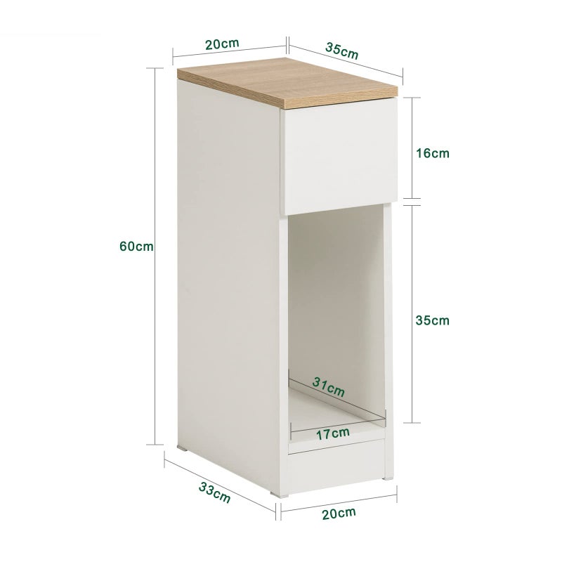 SoBuy Nightstand Narrow Night Stand Modern Design Bedside Furniture Slim End Table Storage Cabinet with Sliding Drawer and Open Compartment, White & Natural FBT111-WN - Image 4
