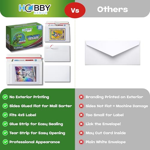 Hobby Armor 50 Pack Shell Mailer Incognito Trading Card Envelopes by Hobby Armor, 7" x 4.35" Trading Card Mailers for Shipping, Perfect Size Shipping Envelope for Mailing Cards in Semi-Rigid Holders & Toploaders - Image 4