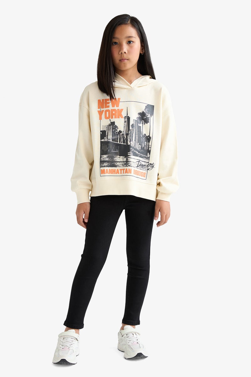 DeFacto Beige Girl Girl Oversize Fit Crew Neck Animal Printed Thick Fabric Sweatshirt Casual - Image 2