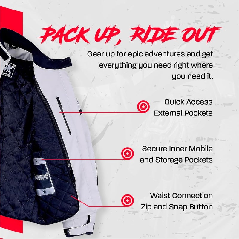 HWK Men's Motorcycle Jacket - Hi-Vis CE Armored Water Resistant Textile Racing Jacket (Silver, 2XL) - Image 4
