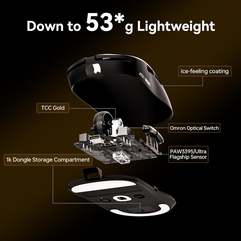 ATK Dragonfly A9 Plus Wireless Gaming Mouse, 57g Lightweight, PAW3395 Sensor, Adjustable DPI, 1K Polling, 240 Hr Battery Life, Tri-Mode NearLink/BT/Wired - Image 2